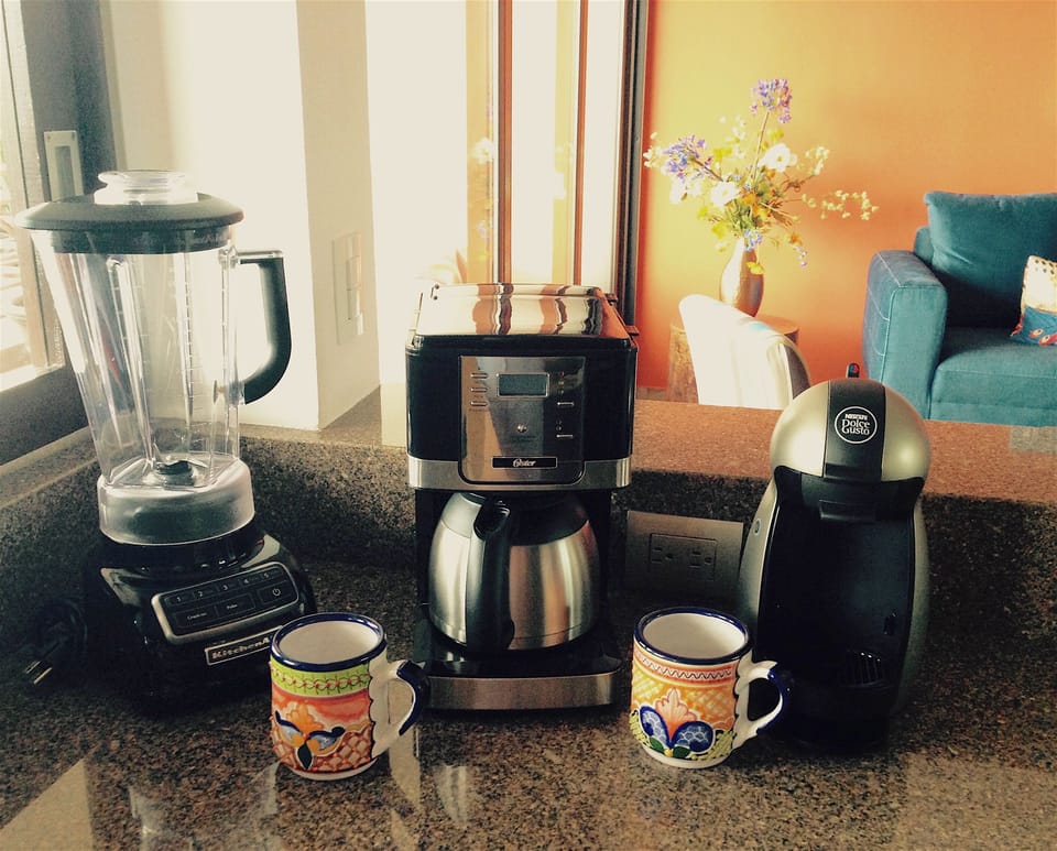 Well equipped kitchen with gas stove, micro wave...bring your coffee pods!