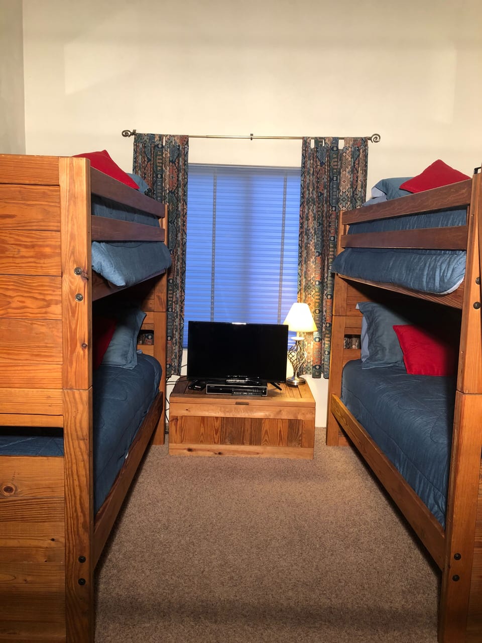 Upstairs upgraded bunk beds, smart TV, attached bath with double bowl sinks.