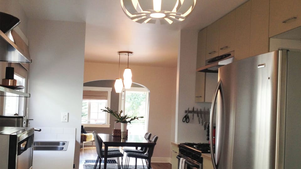 View from kitchen to dining room.