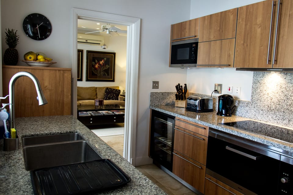 Granite top work surfaces and double sink