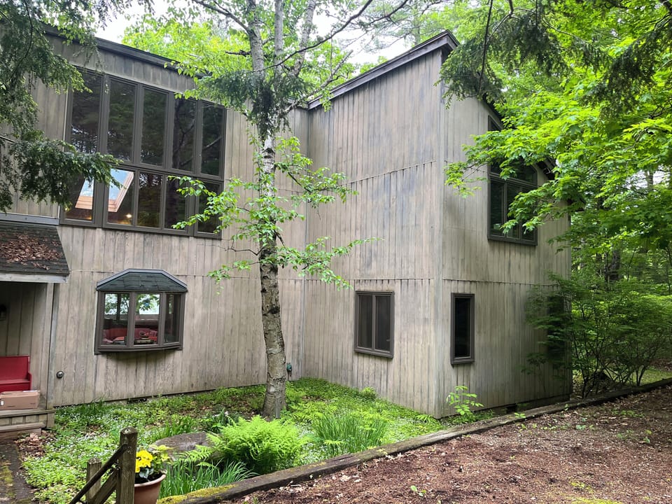 VIew of the house from the driveway, facing north