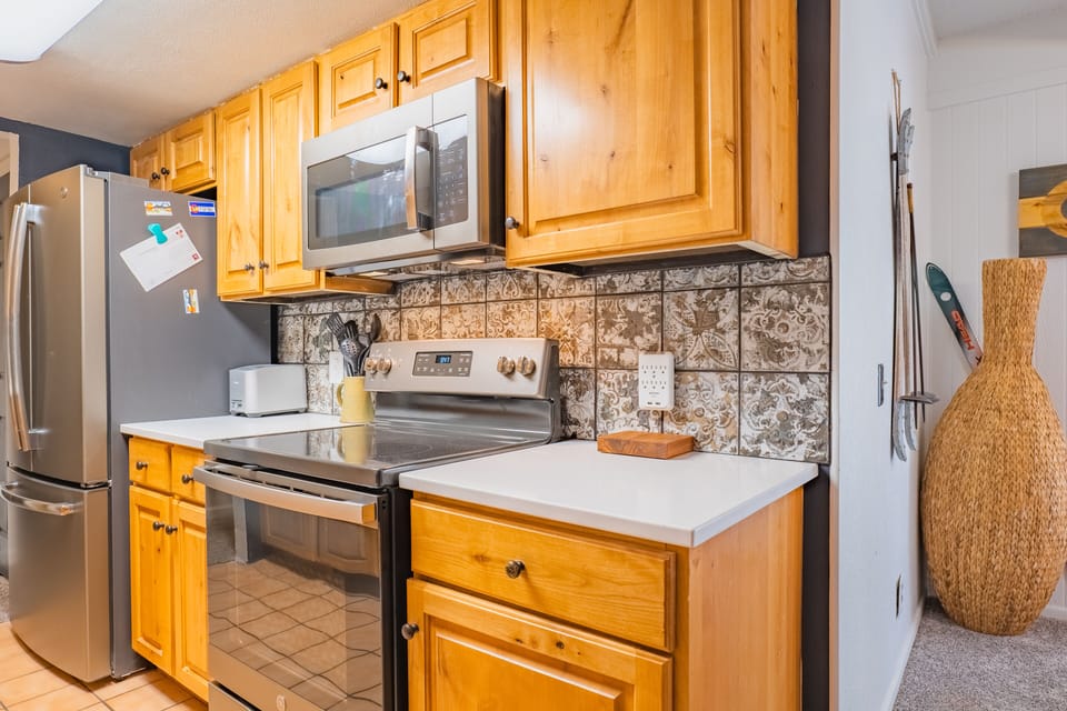 Fully furnished kitchen with new appliances.  