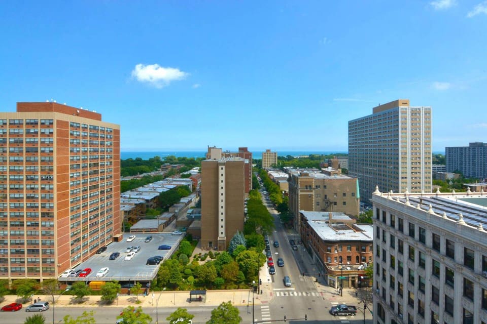 View from roof deck looking east to Lake Michigan.
