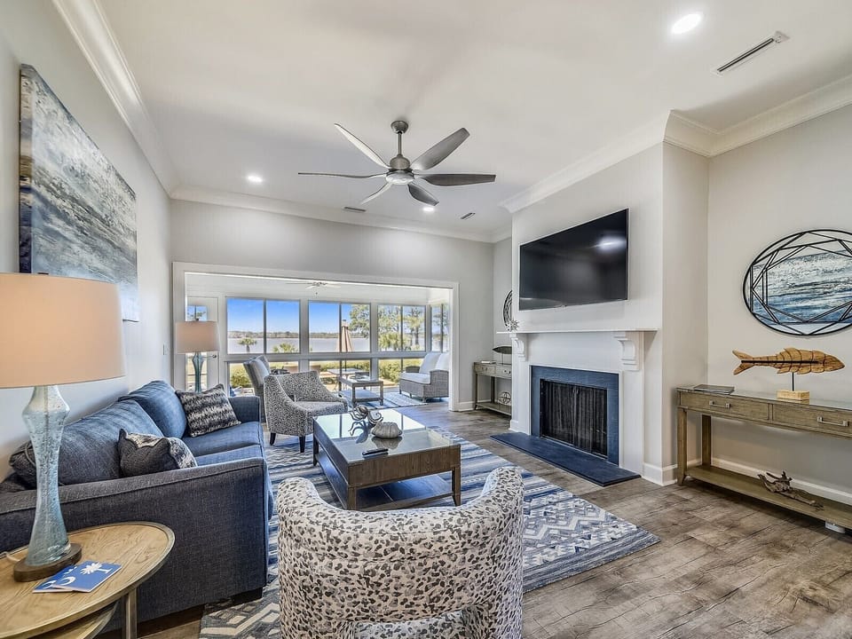 Beautiful Living Room with Water Views at 17 Lands End