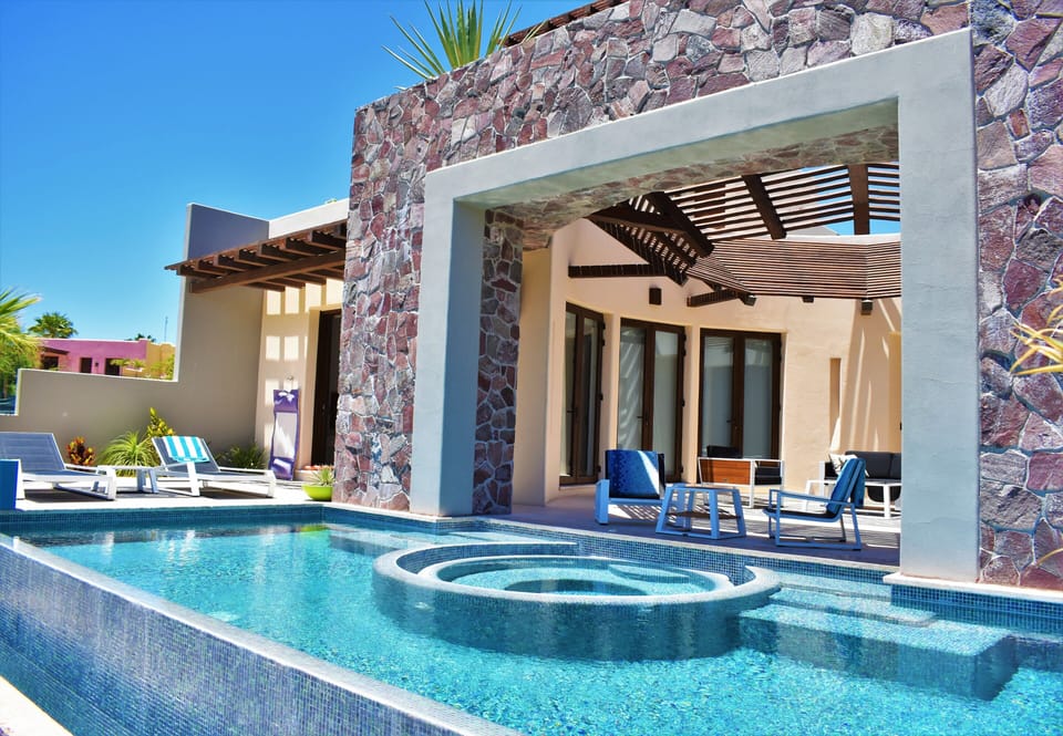 Private pool with hot tub