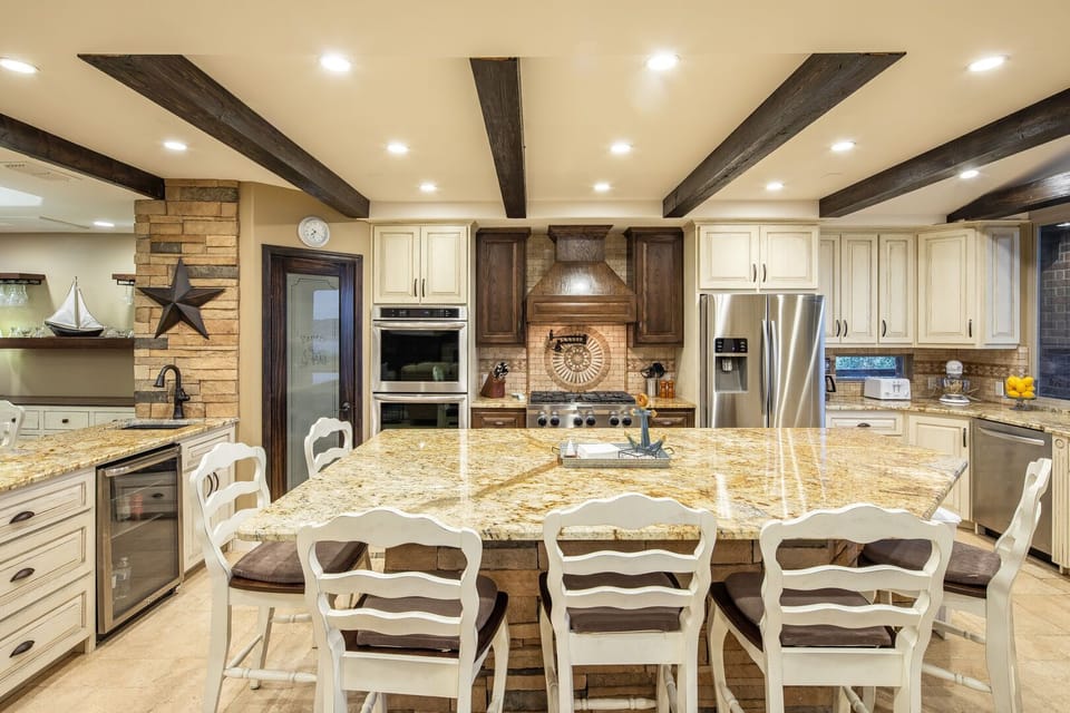 Spacious kitchen + bar seating