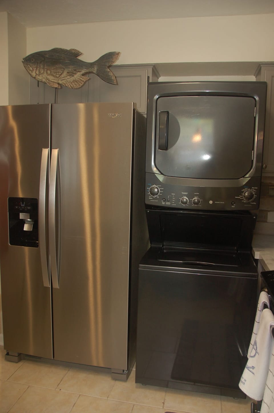 Full sized washer and dryer. We proved laundry soap and dryer sheets as well.
