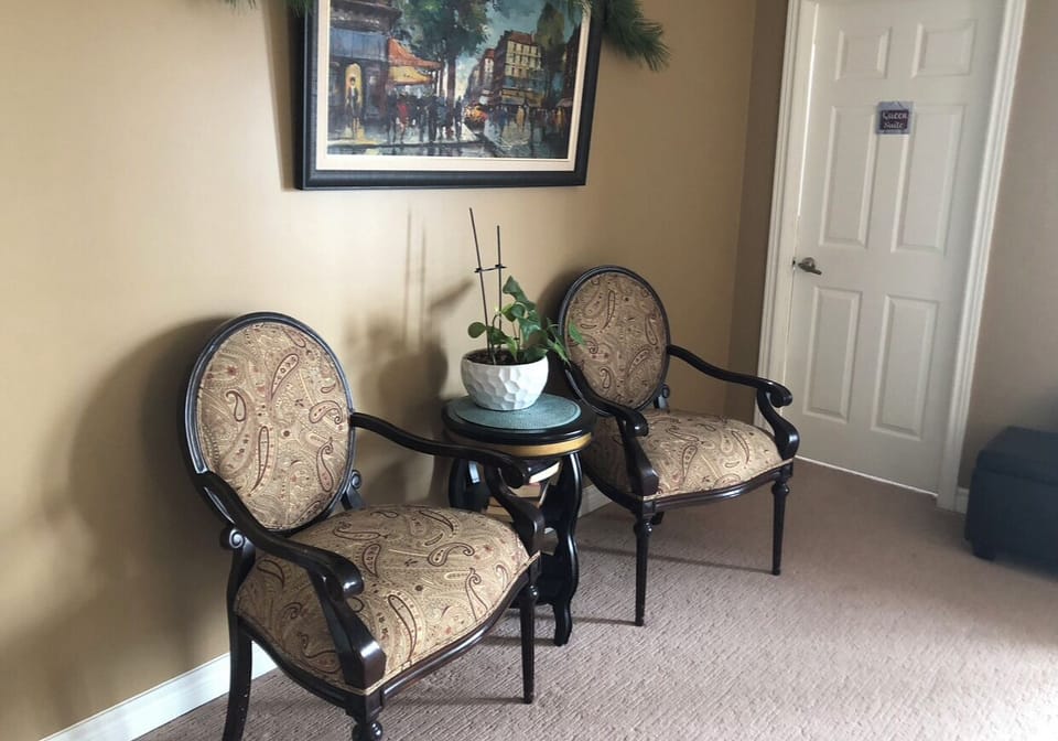 Sitting area adjacent to kitchenette