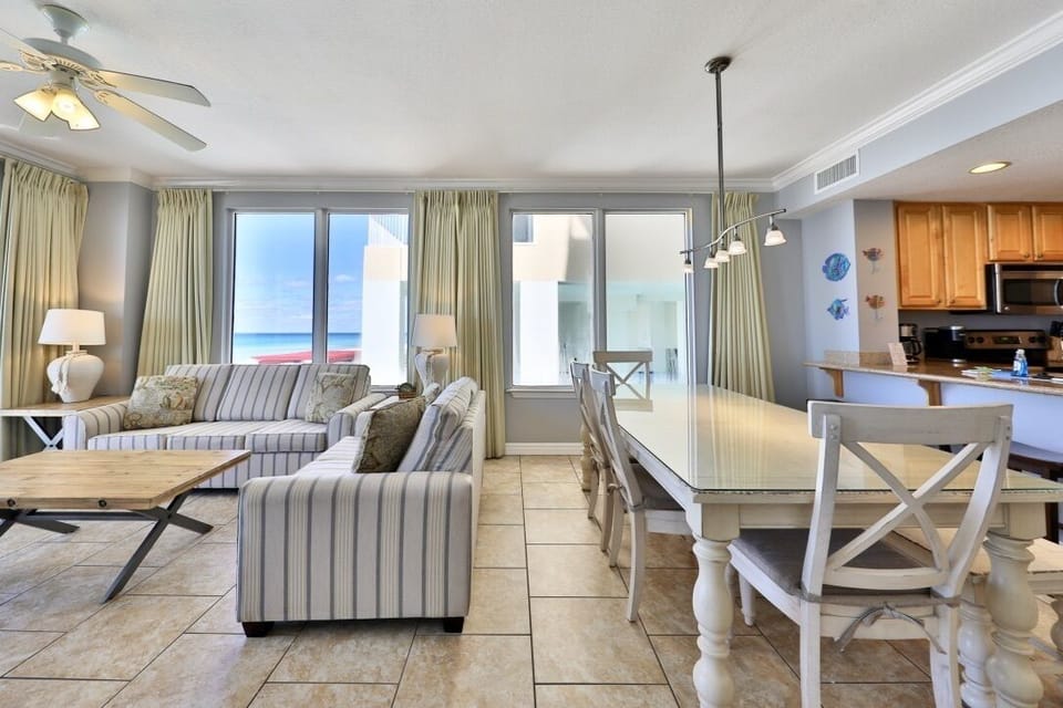 Gulf front living and dining.