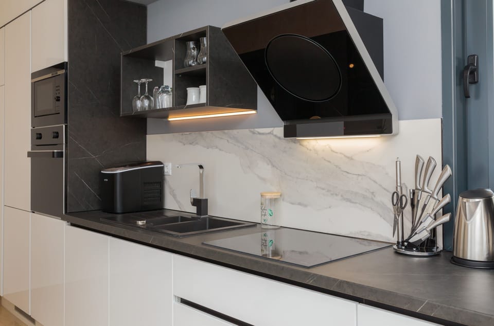 Luxury Apartment, 3 Bedrooms, Sea View, Beachfront (App 4) | Private kitchen | Full-size fridge, microwave, oven, stovetop