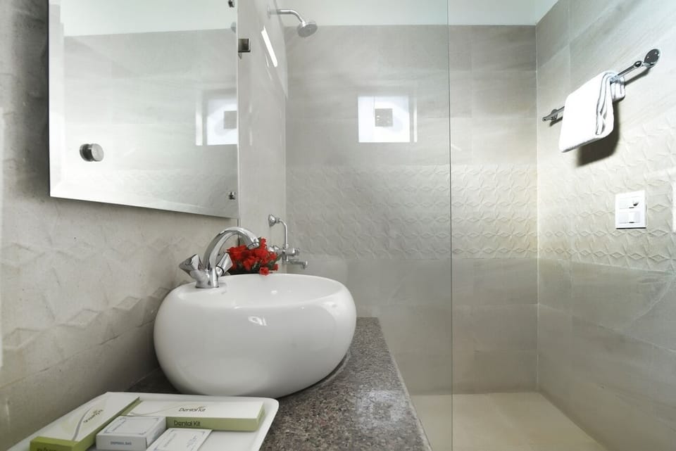 Deluxe Room | Bathroom | Shower, hydromassage showerhead, hair dryer, slippers
