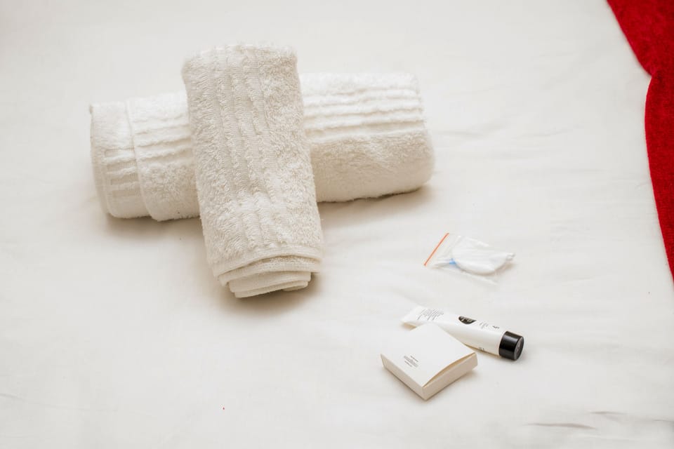 Free toiletries, towels, soap, toilet paper