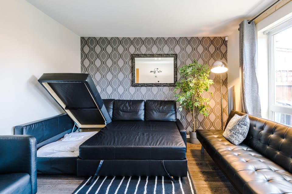 Sturdy Double sized sofa bed in the lounge with storage