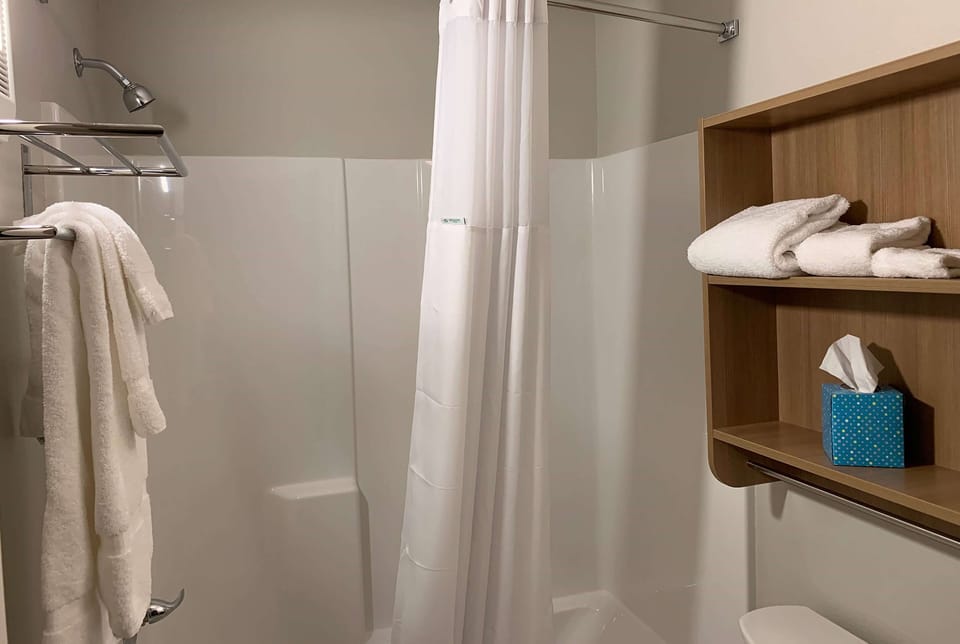 Combined shower/tub, towels