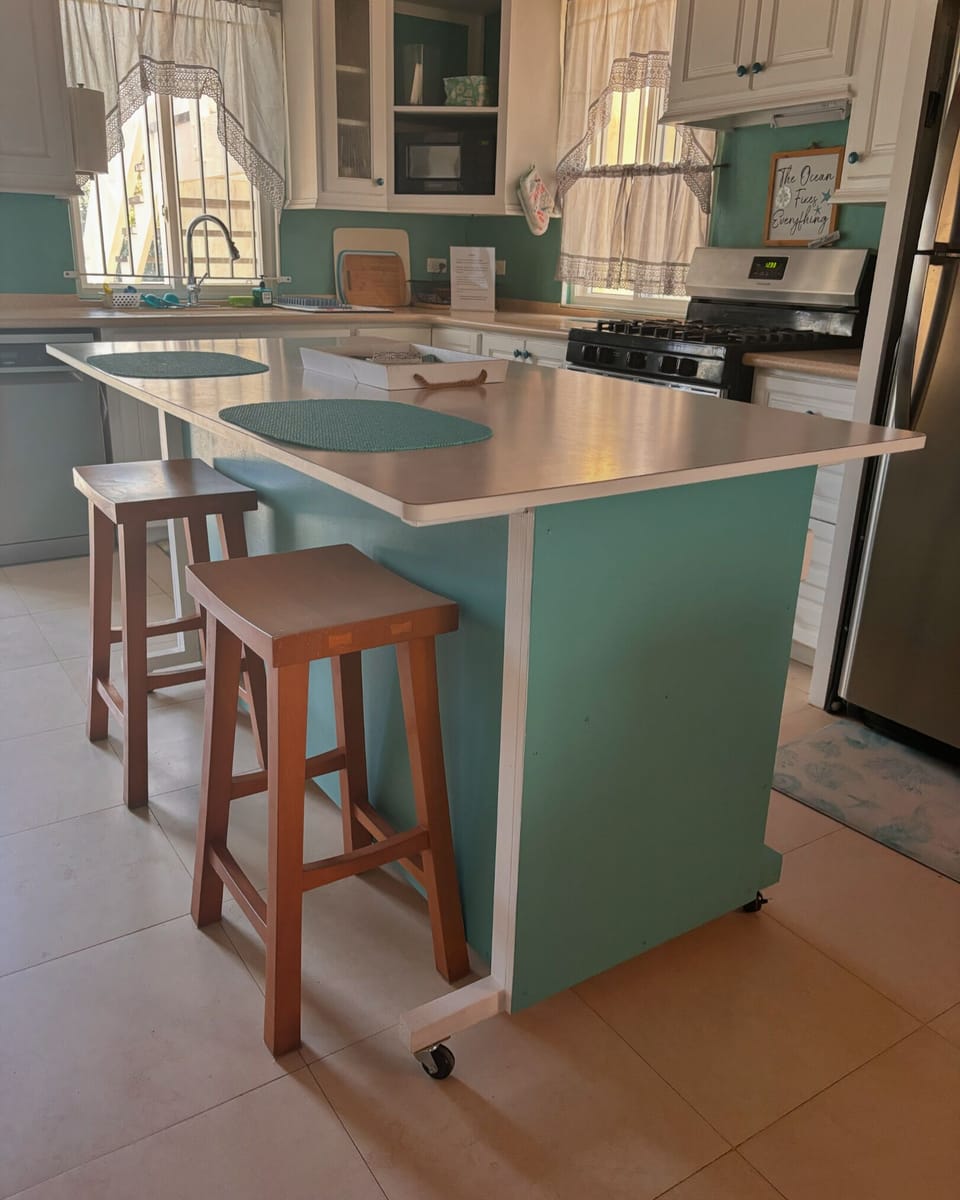 Kitchen island for added workspace and seating.
