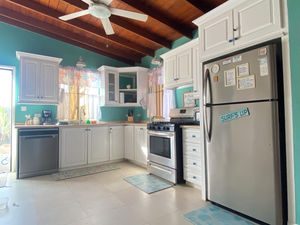 Full size kitchen. Dishwasher, stove and refrigerator.