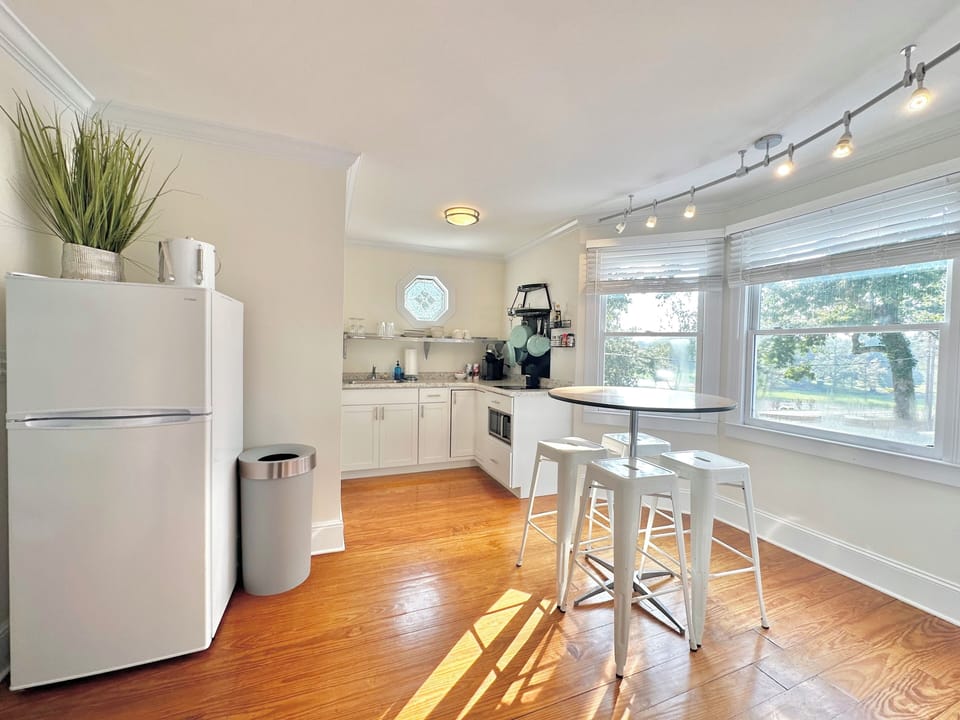 Kitchenette. Full fridge/freezer, microwave, toaster, two eye stove, etc. 