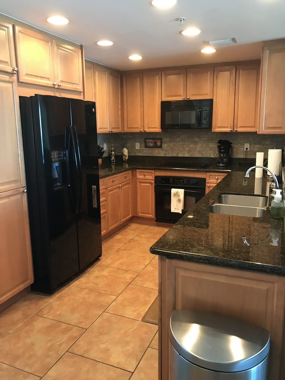 Fully stocked kitchen . Everything you could possibly imagine to cook with .