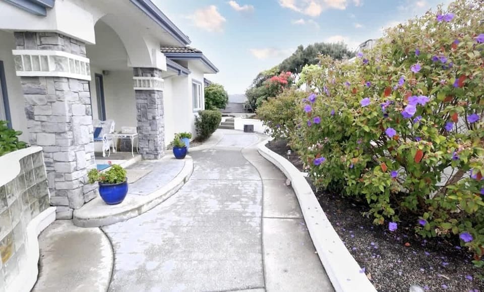 Garden views along a guest pathway.