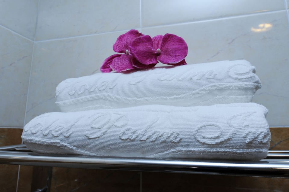 Shower, slippers, towels