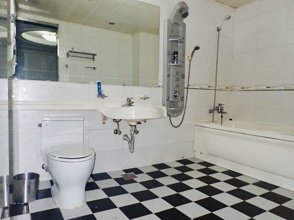 Combined shower/tub, free toiletries, hair dryer, bathrobes