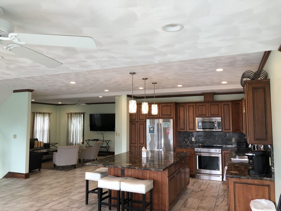 large second floor open concept kitchen/dining/living room