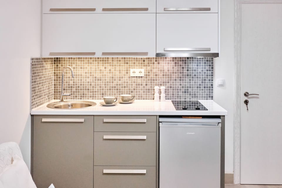Junior Suite | Private kitchen | Fridge, stovetop, electric kettle, cookware/dishes/utensils