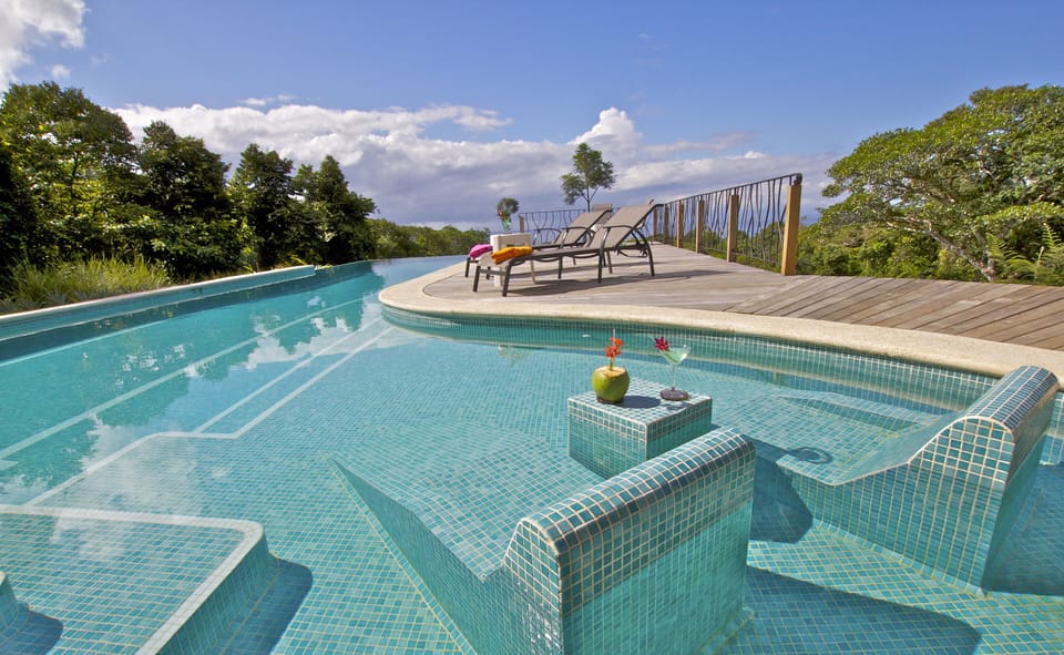 Huge, Private, Infinity Pool with Sunken Lounge Chairs for 2