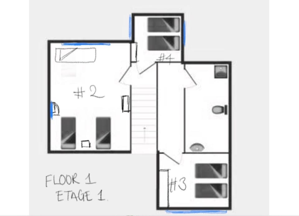 The upstairs layout 3 bedrooms and a bathroom