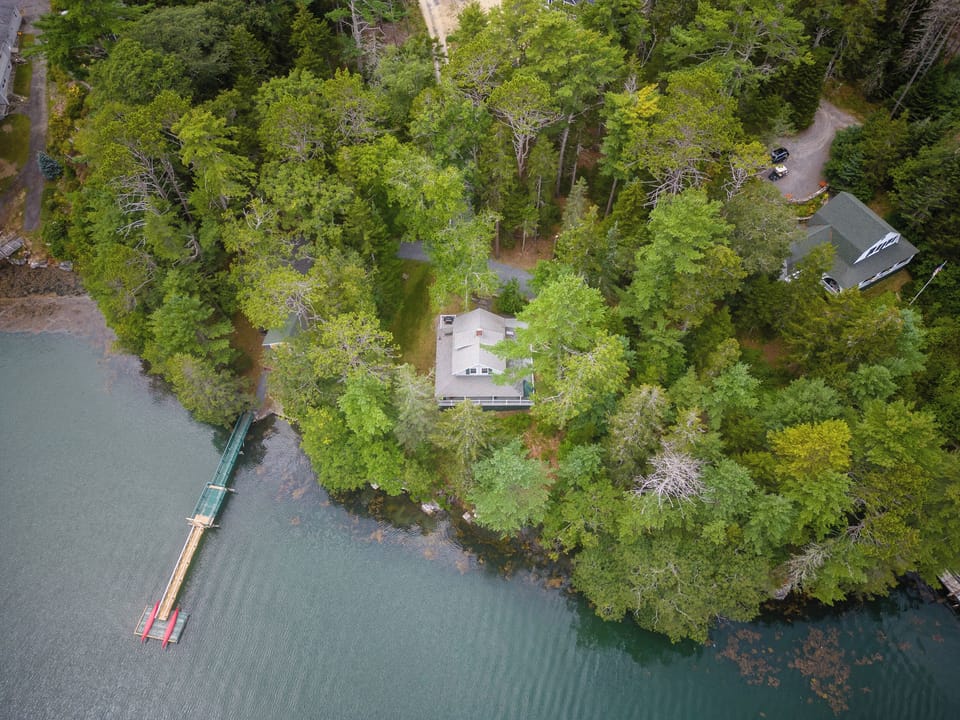 Water's Edge aerial of cottage