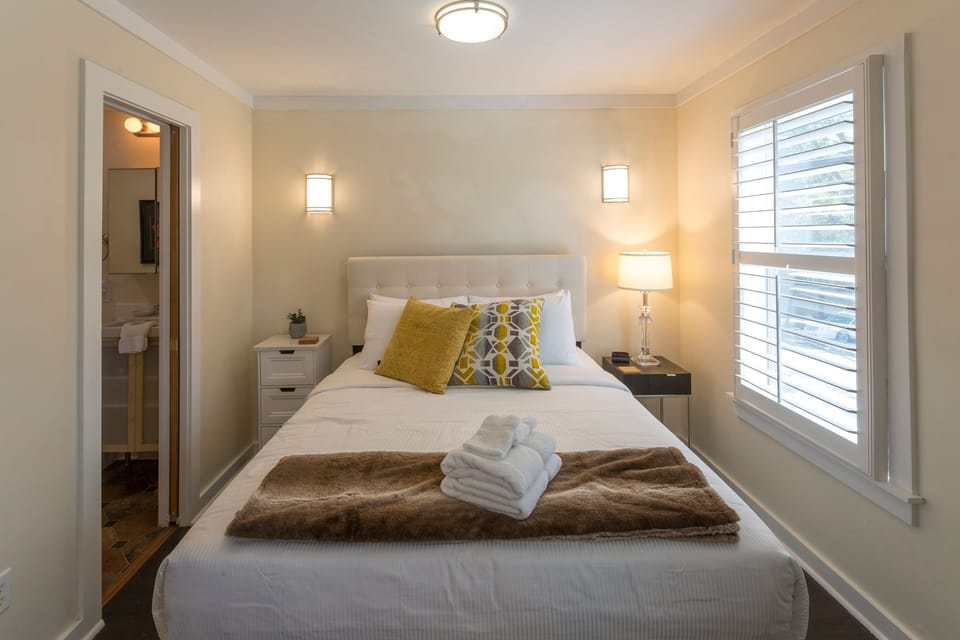 Get a good nights rest in this queen-size bed.