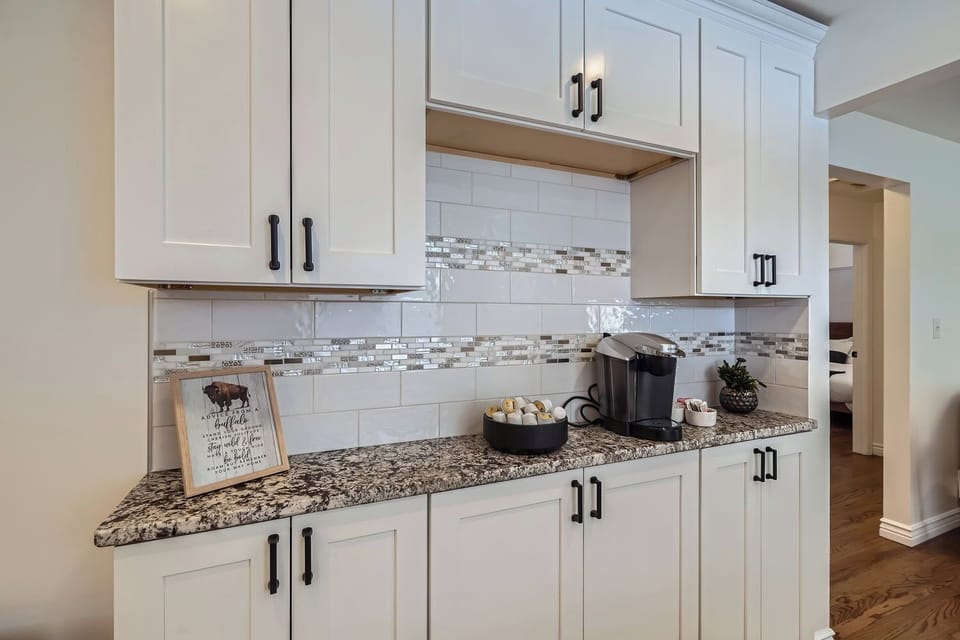 Coffee bar and a good counter to put "things".
