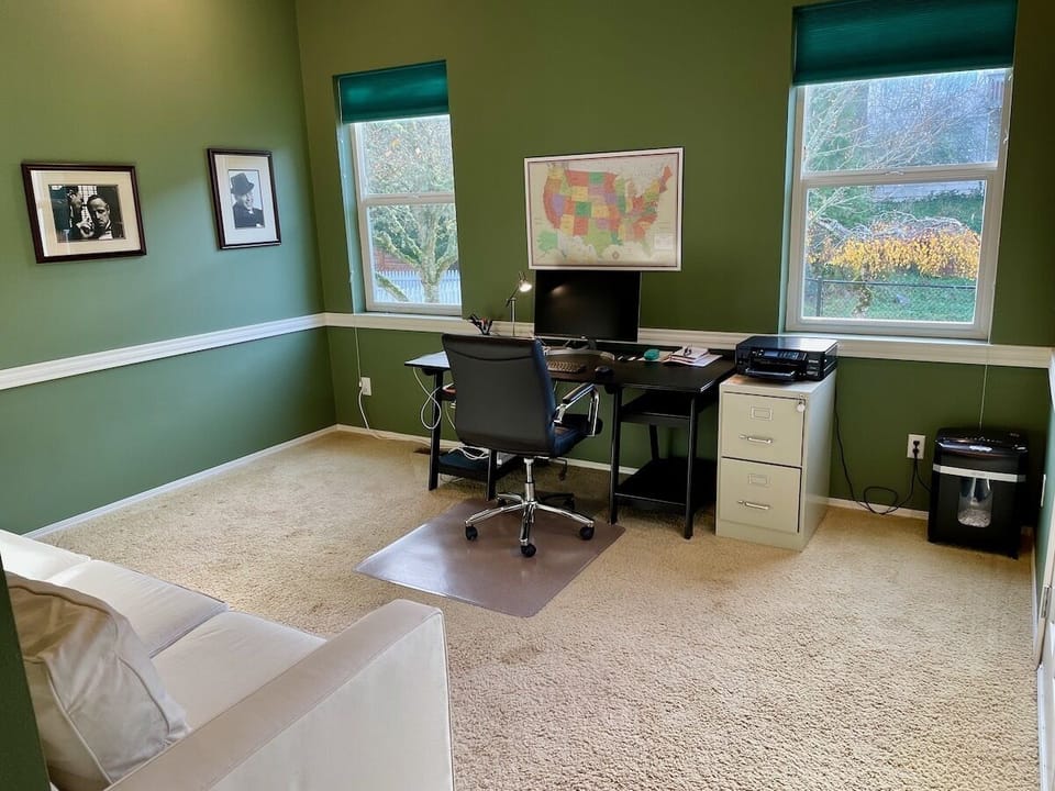 Office with 3 in 1 printer and 27" monitor