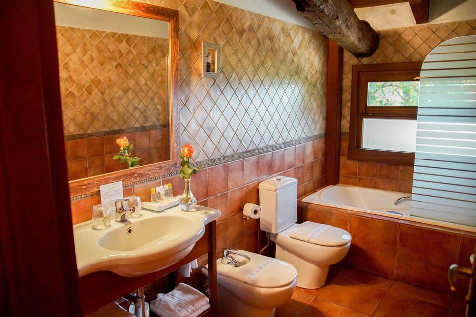 Free toiletries, hair dryer, bidet, towels