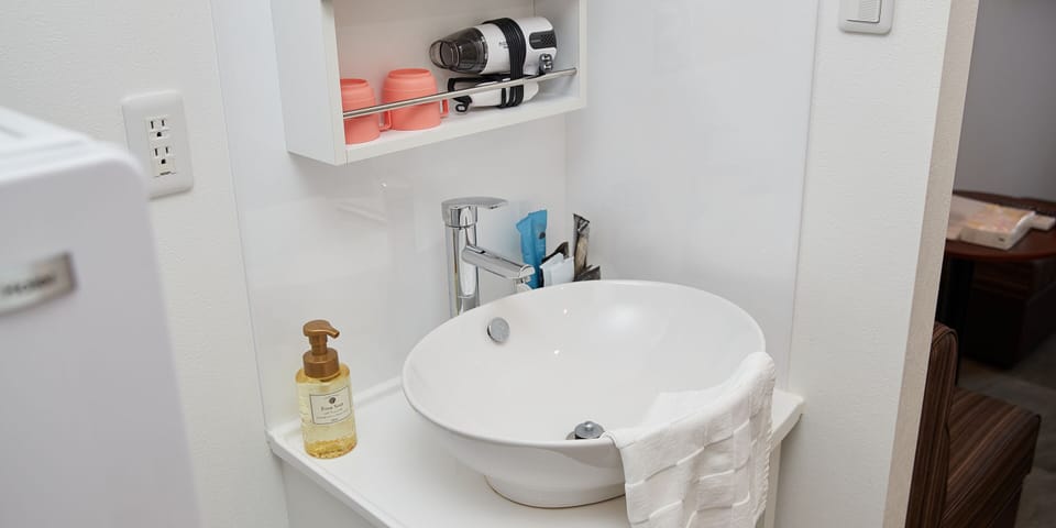 Shower, free toiletries, hair dryer, slippers