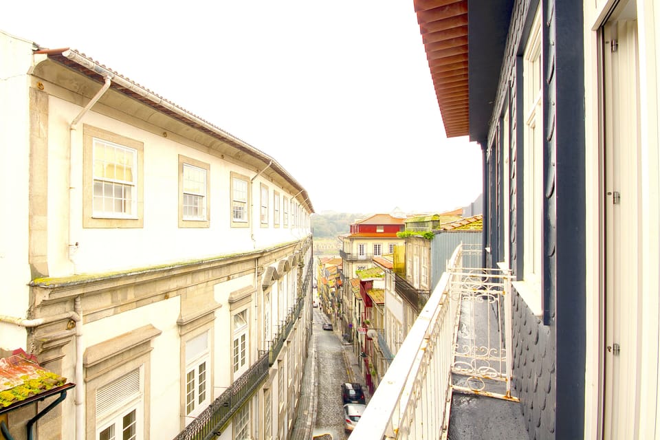 View from the balcony towards the Douro River and the street below. 