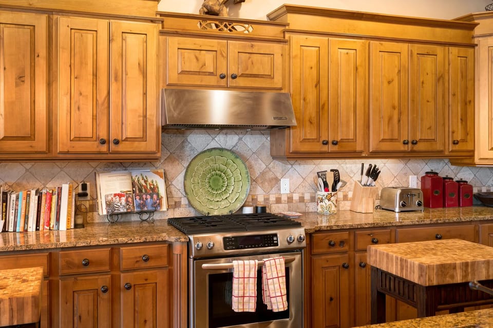 Gas range and plenty of counter space.