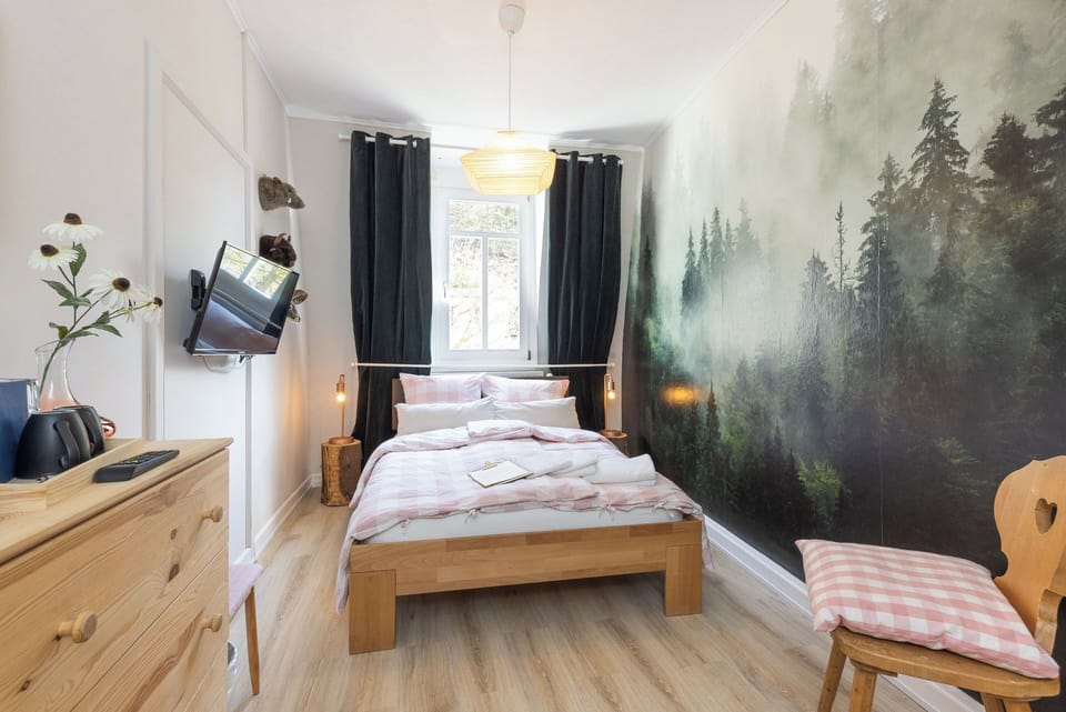 Double Room, Shared Bathroom (BergNest) | Living area | 80-cm flat-screen TV with satellite channels, TV
