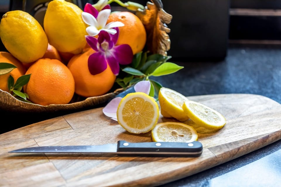 Vitamin Sea? Oranges and lemons ready for juicing when you arrive.