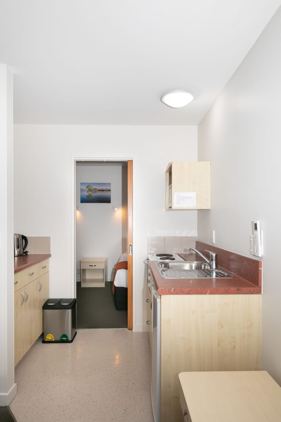 Mini-fridge, microwave, coffee/tea maker, electric kettle