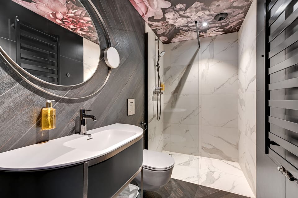 Shower, free toiletries, hair dryer, bathrobes