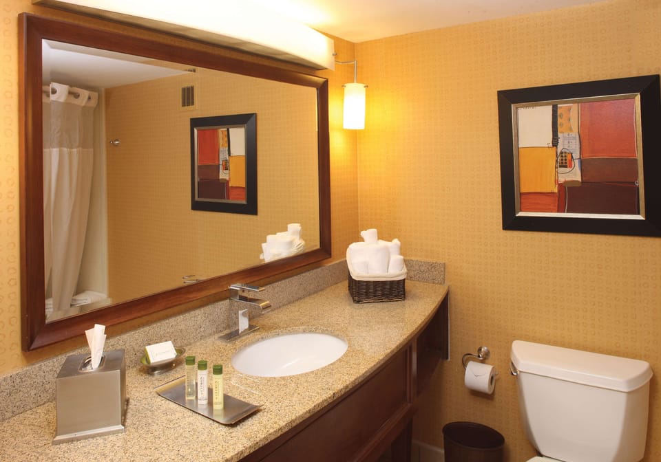 Room, 1 King Bed, Refrigerator | Bathroom | Free toiletries, hair dryer, towels