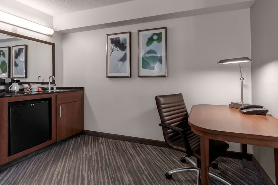 Premium bedding, pillowtop beds, desk, laptop workspace