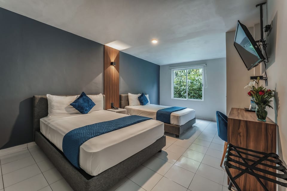 Standard Room, 2 Double Beds | Hypo-allergenic bedding available, desk, laptop workspace
