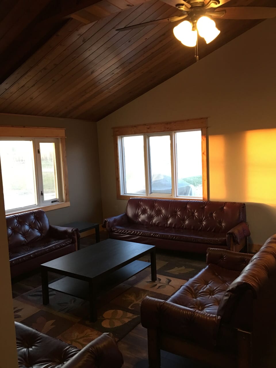 Our wonderful cedar ceiling living room with seating for 15