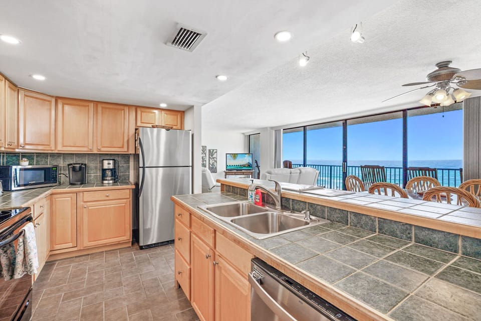 Microwave, Kuerig, and drip coffee maker for you convenience.