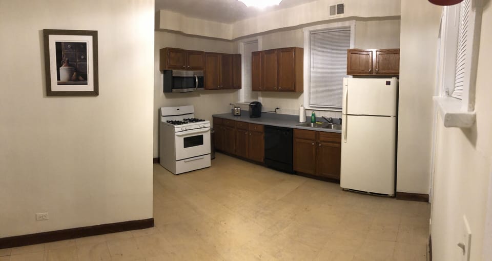 Kitchen with all the essentials and a keurig coffee maker!