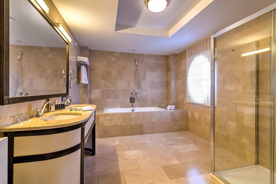 Presidential Suite (Cismigiu VIP Suite) | Bathroom | Rainfall showerhead, designer toiletries, hair dryer, bathrobes