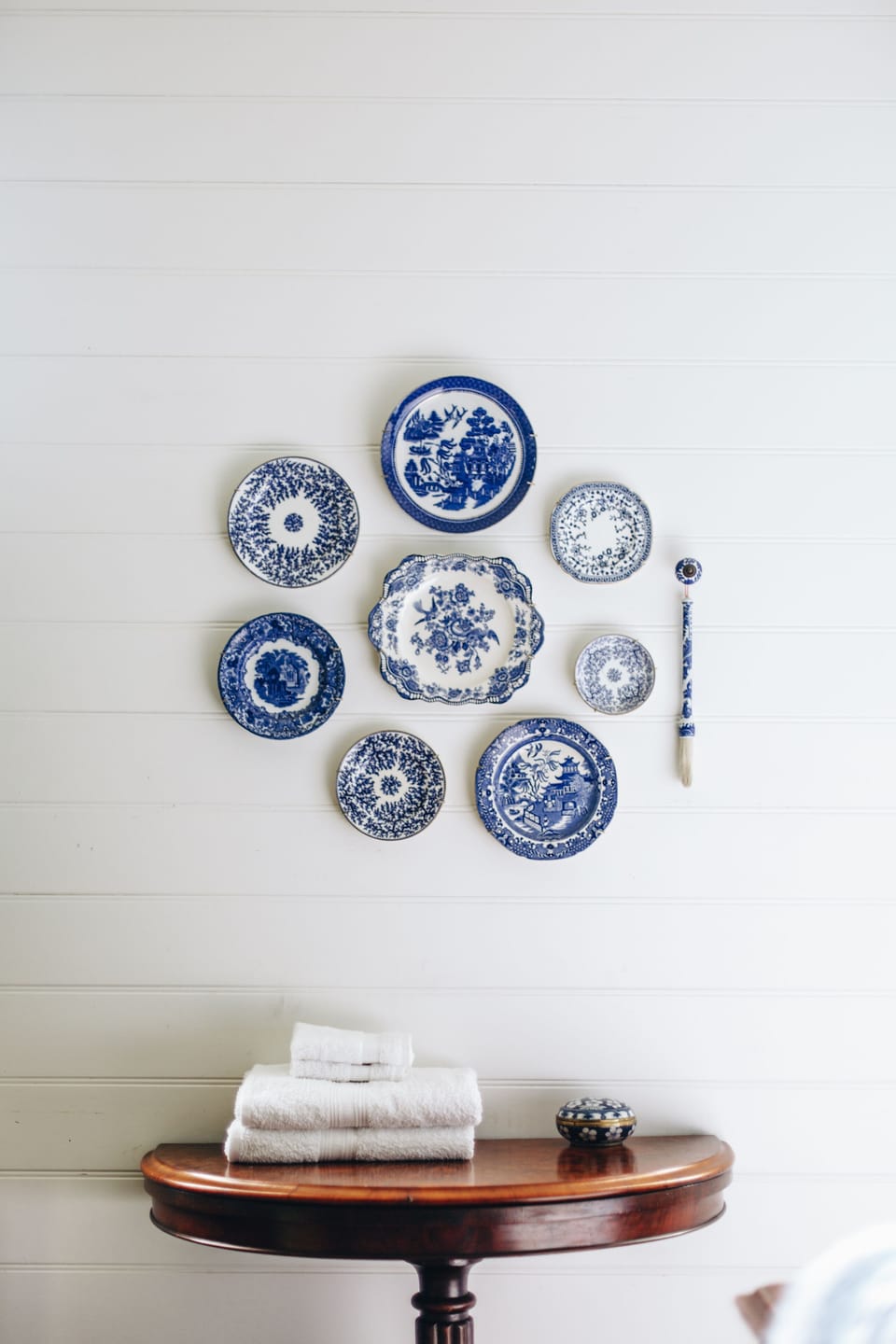 Blue and white details in Bedroom 2.