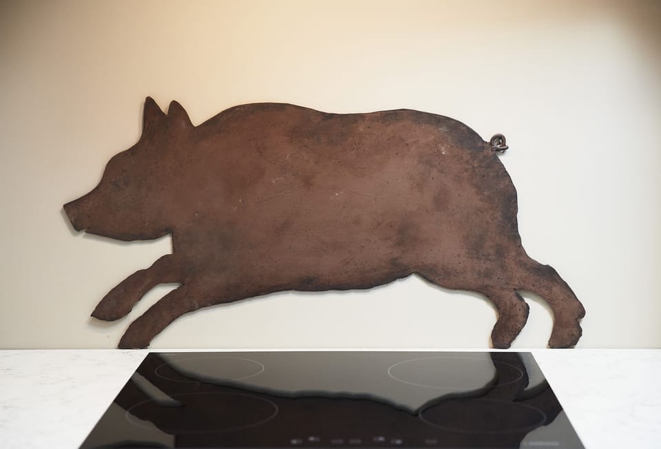 Quirky pig splash back in the kitchen